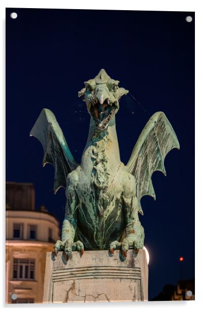 Dragon At Night In Ljubljana Acrylic by Artur Bogacki