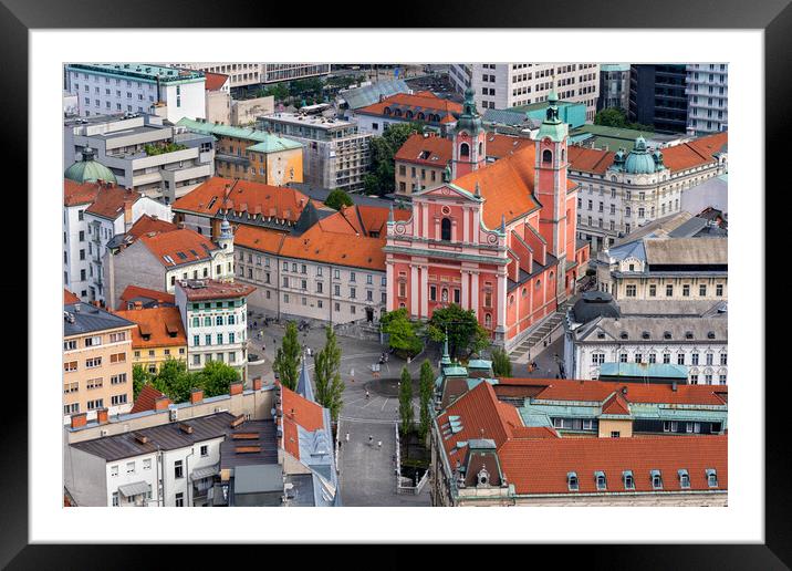 Preseren Square In Ljubljana City From Above Framed Mounted Print by Artur Bogacki