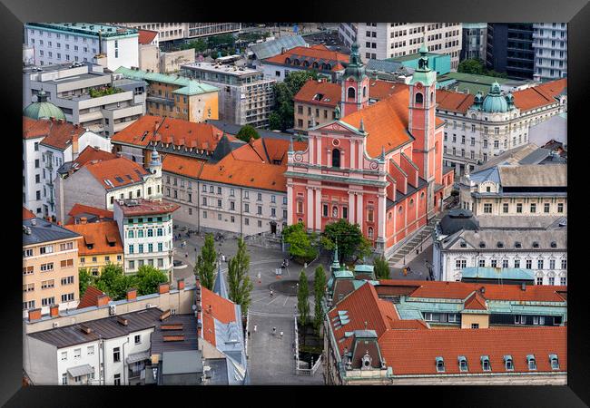 Preseren Square In Ljubljana City From Above Framed Print by Artur Bogacki