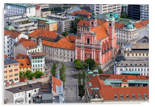 Preseren Square In Ljubljana City From Above Acrylic by Artur Bogacki