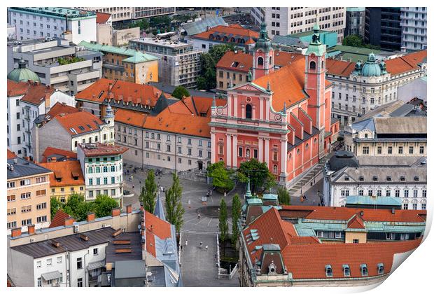 Preseren Square In Ljubljana City From Above Print by Artur Bogacki