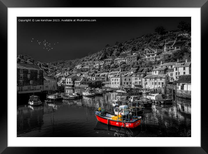 Polperro Harbour in Black and White with a dash of Colour Framed Mounted Print by Lee Kershaw