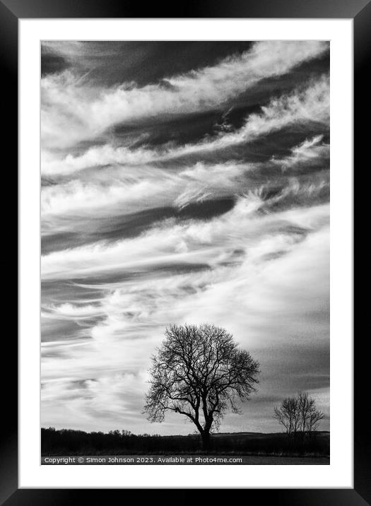 Tree silhouette against a dramatic cloudscape  Framed Mounted Print by Simon Johnson