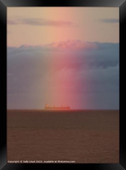 Rainbow ship on the North Sea Framed Print by Sally Lloyd
