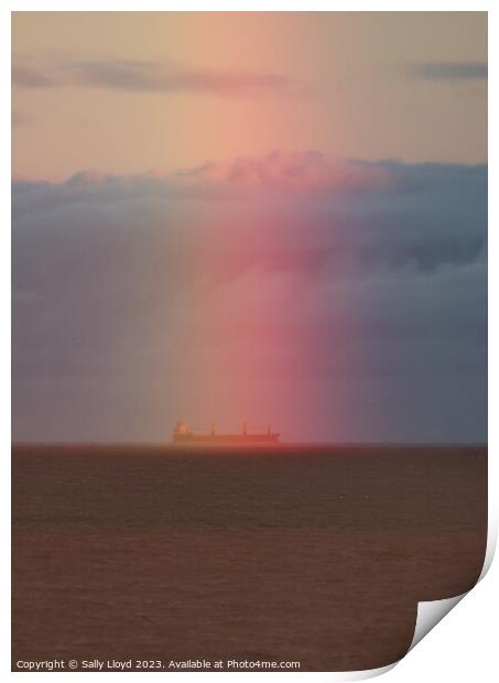 Rainbow ship on the North Sea Print by Sally Lloyd