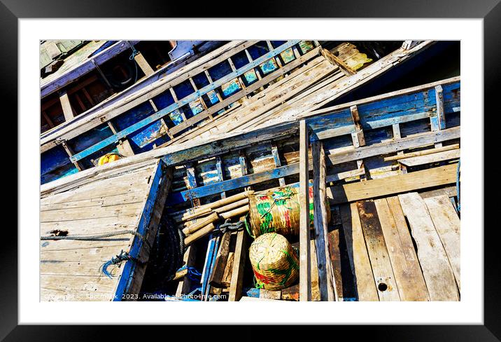 Indonesian local village traditional wooden fishing boats Asia Framed Mounted Print by Spotmatik 