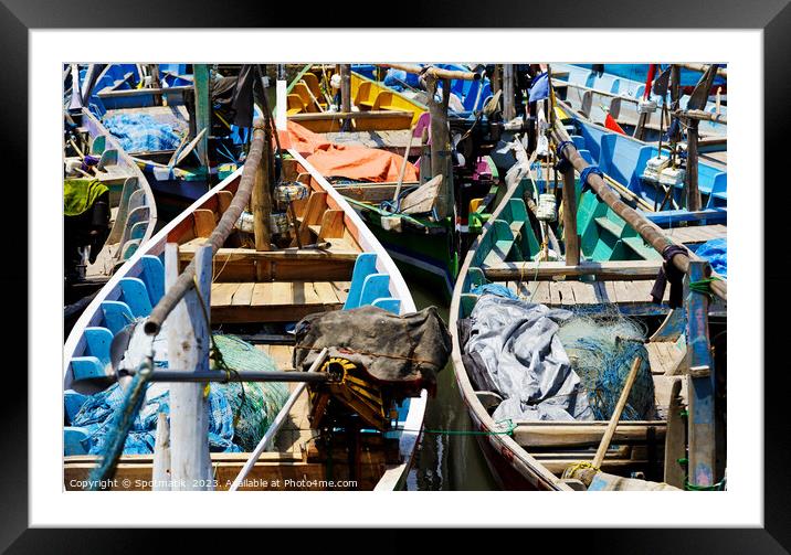 Indonesian local wooden fishing boats South East Asia Framed Mounted Print by Spotmatik 