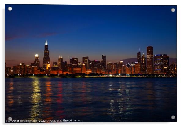 Chicago illuminated view at dusk city skyscrapers USA Acrylic by Spotmatik 
