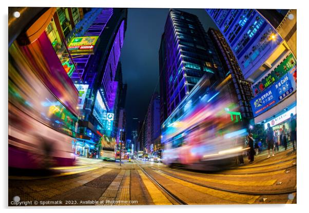 Hong Kong illuminated busy street intersection Kow Acrylic by Spotmatik 