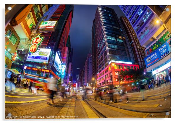 Hong Kong illuminated buildings busy pedestrian ci Acrylic by Spotmatik 