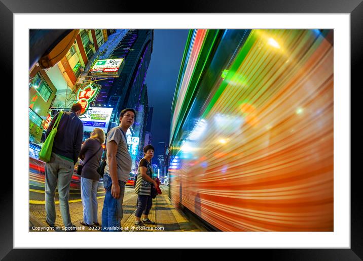 Hong Kong illuminated busy vehicle intersection Ko Framed Mounted Print by Spotmatik 