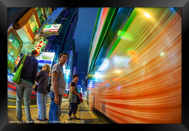 Hong Kong illuminated busy vehicle intersection Ko Framed Print by Spotmatik 
