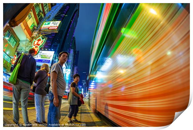 Hong Kong illuminated busy vehicle intersection Ko Print by Spotmatik 