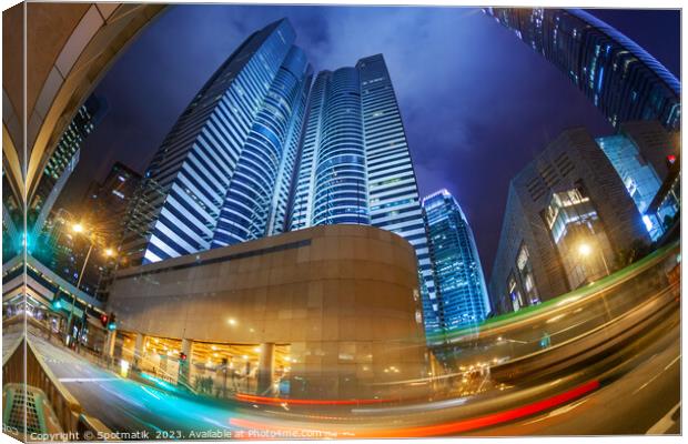 Hong Kong illuminated city traffic downtown Kowloon Asia Canvas Print by Spotmatik 