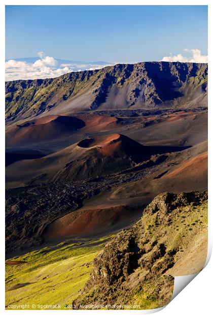 Aerial summit view of Haleakala Volcano Maui  Hawaii Print by Spotmatik 