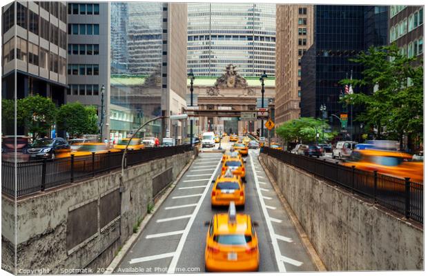 Yellow taxi cabs surfacing from underpass New York Canvas Print by Spotmatik 