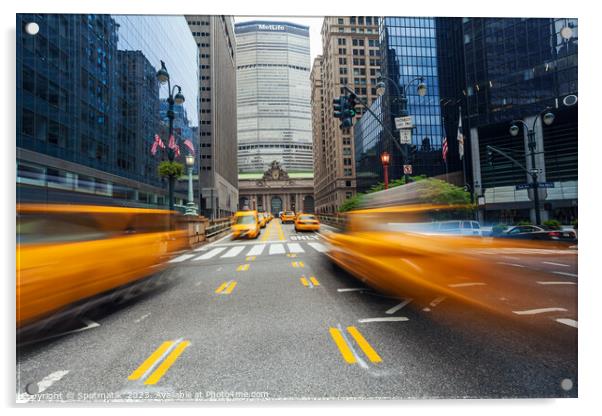Yellow taxi cabs Manhattan New York city USA Acrylic by Spotmatik 