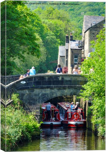 A Tight Squeeze On The Rochdale Canal Canvas Print by Alison Chambers