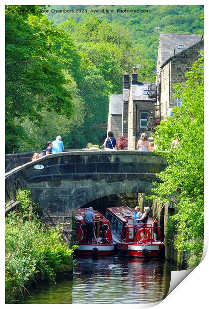 A Tight Squeeze On The Rochdale Canal Print by Alison Chambers