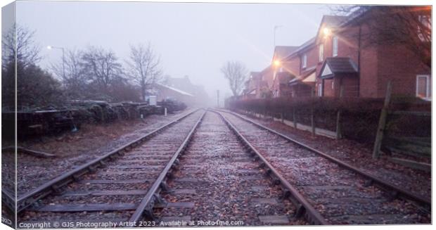 Enchanting Misty Train Tracks Canvas Print by GJS Photography Artist