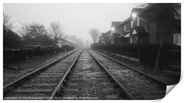 Down The Foggy Tracks BandW Print by GJS Photography Artist