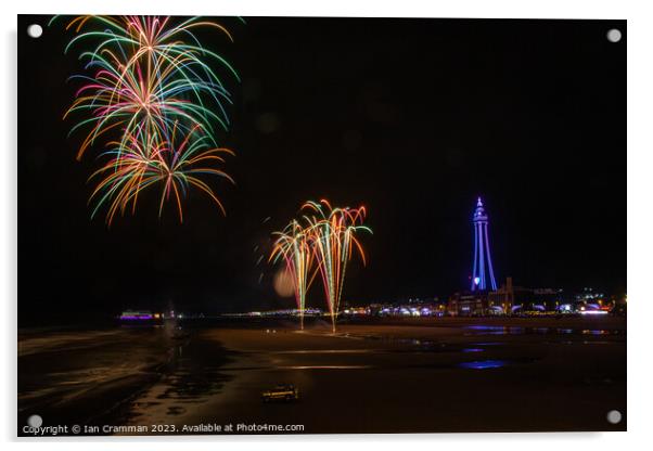 Fireworks over Blackpool Tower Acrylic by Ian Cramman