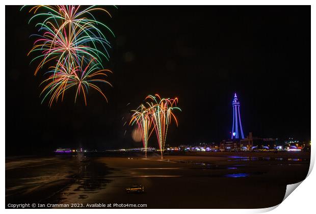 Fireworks over Blackpool Tower Print by Ian Cramman