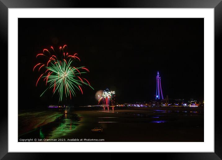 Fireworks over the beach at Blackpool Framed Mounted Print by Ian Cramman