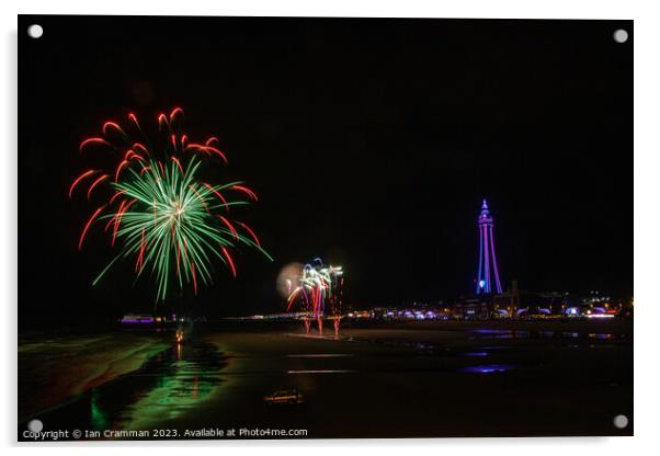 Fireworks over the beach at Blackpool Acrylic by Ian Cramman