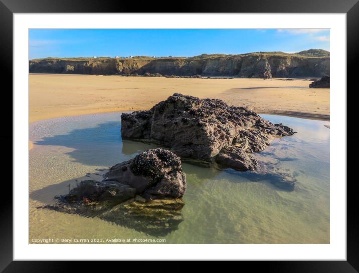 Tranquil Rockpools on Gwithian Beach Framed Mounted Print by Beryl Curran