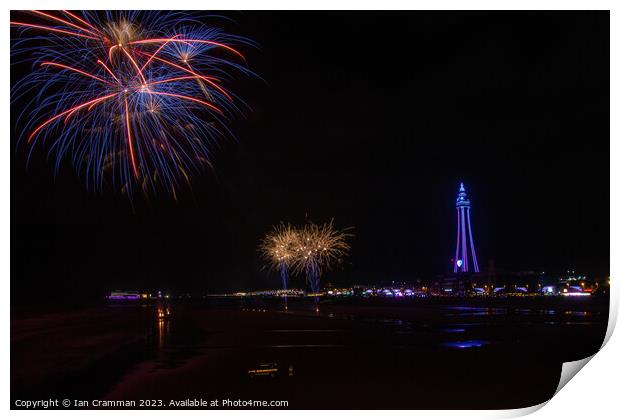 Fireworks over Blackpool Print by Ian Cramman