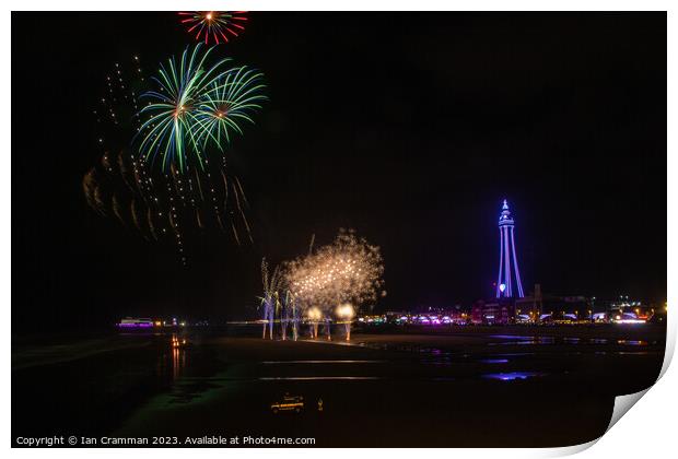 Fireworks over Blackpool Print by Ian Cramman