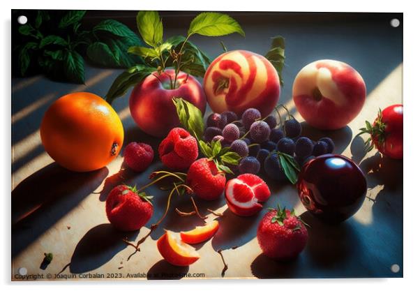 Summer season fruits pictorially arranged, painted with natural  Acrylic by Joaquin Corbalan