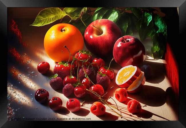 Summer season fruits pictorially arranged, painted with natural  Framed Print by Joaquin Corbalan