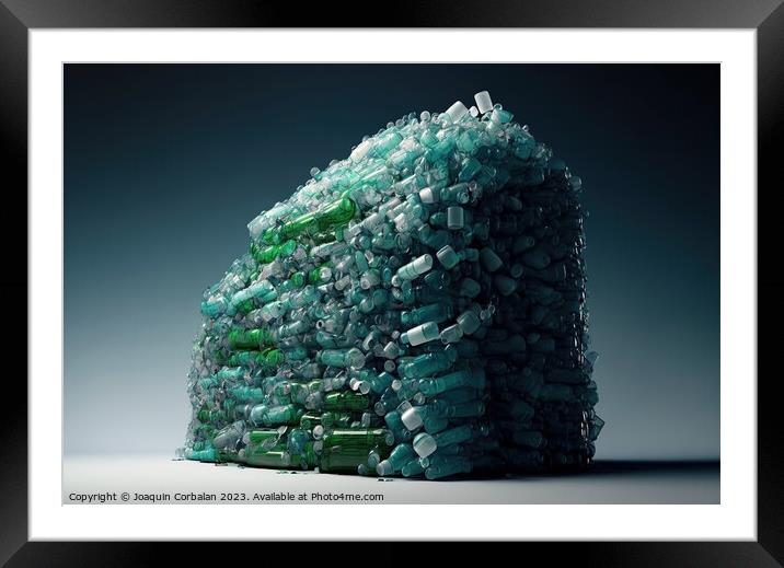 Conceptual illustration, a mountain of unrecycled plastic bottle Framed Mounted Print by Joaquin Corbalan