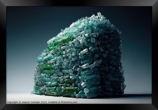 Conceptual illustration, a mountain of unrecycled plastic bottle Framed Print by Joaquin Corbalan