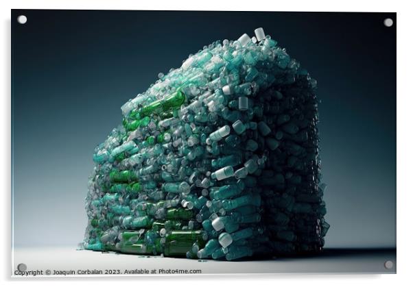 Conceptual illustration, a mountain of unrecycled plastic bottle Acrylic by Joaquin Corbalan
