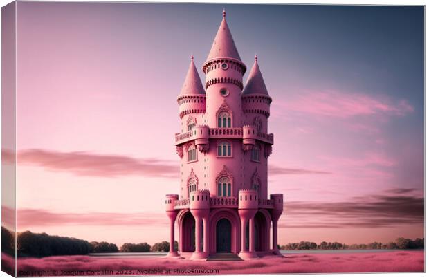 A realistic fantasy castle in pink, in a dreamy and dreamlike st Canvas Print by Joaquin Corbalan