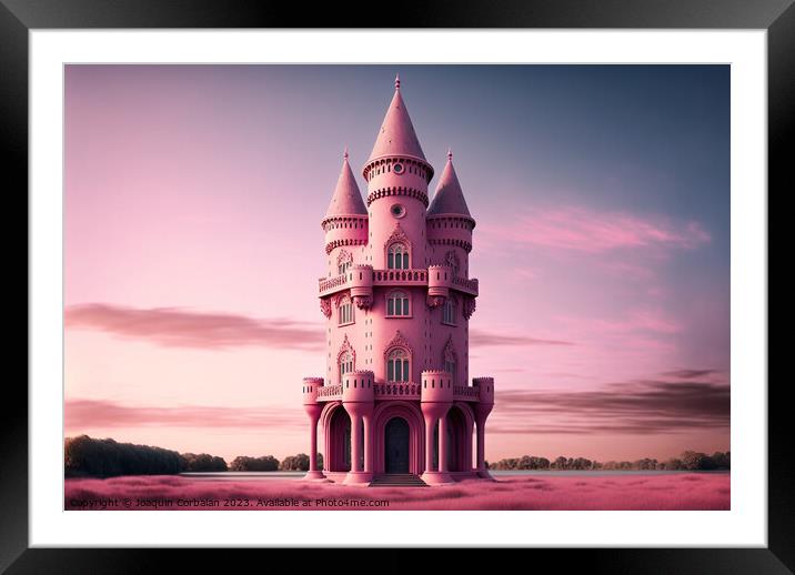 A realistic fantasy castle in pink, in a dreamy and dreamlike st Framed Mounted Print by Joaquin Corbalan
