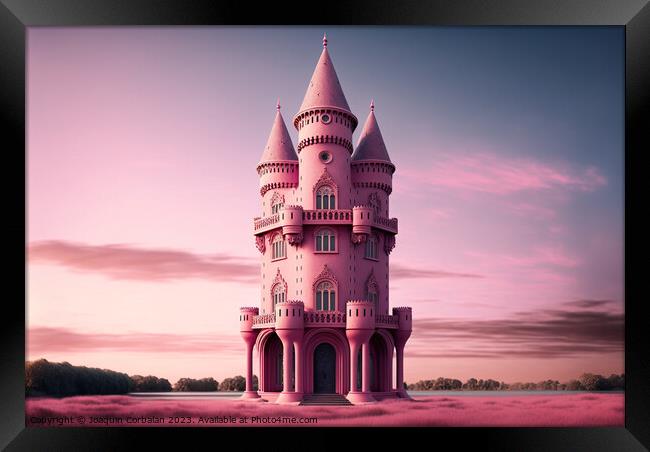 A realistic fantasy castle in pink, in a dreamy and dreamlike st Framed Print by Joaquin Corbalan
