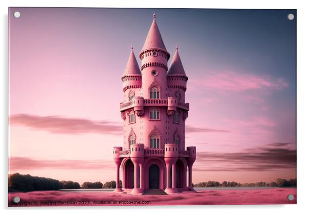 A realistic fantasy castle in pink, in a dreamy and dreamlike st Acrylic by Joaquin Corbalan