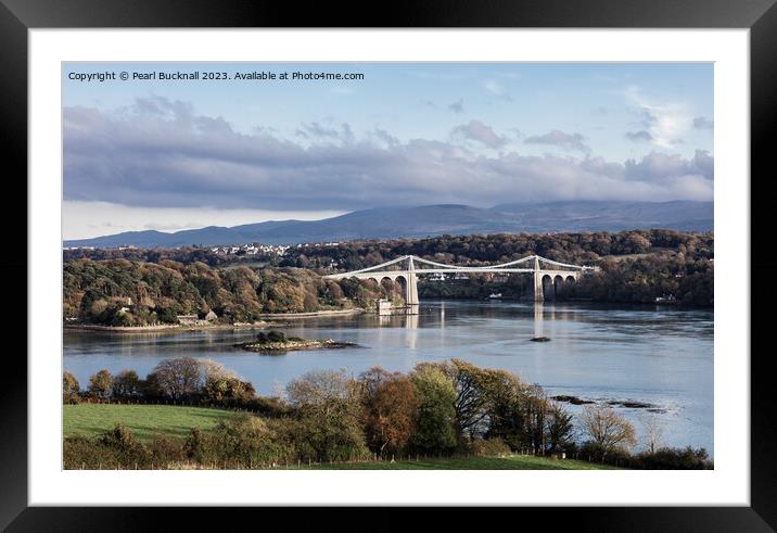 Menai Strait and Suspension Bridge Anglesey Framed Mounted Print by Pearl Bucknall