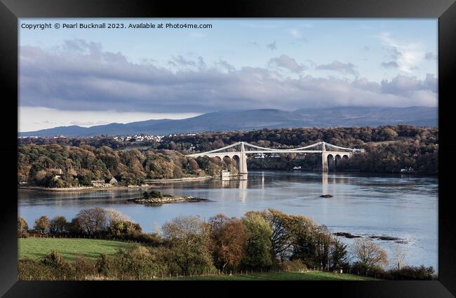 Menai Strait and Suspension Bridge Anglesey Framed Print by Pearl Bucknall