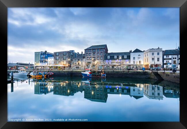 Barbican reflections, Plymouth, Devon Framed Print by Justin Foulkes