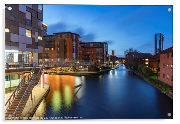 Birmingham canal nightscape Acrylic by Rob Hawkins