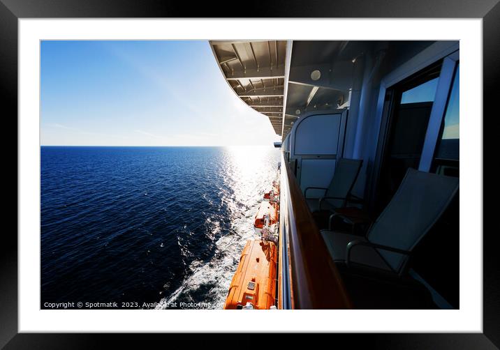 Sunset view from balcony cabin of Cruise ship  Framed Mounted Print by Spotmatik 