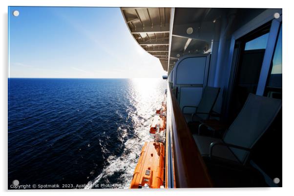 Sunset view from balcony cabin of Cruise ship  Acrylic by Spotmatik 