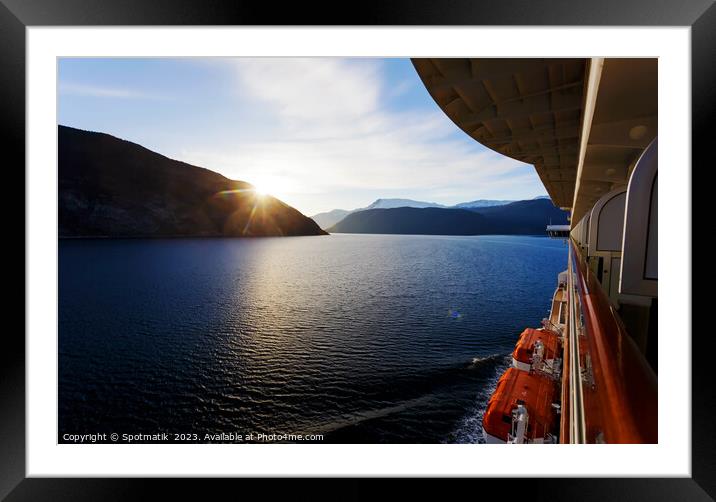 View of shoreline from Cruise Ship at sunset  Framed Mounted Print by Spotmatik 