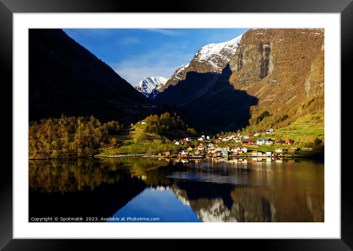 Norway sunlight reflections of scenic mountain valley fjord  Framed Mounted Print by Spotmatik 
