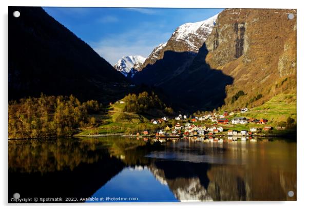 Norway sunlight reflections of scenic mountain valley fjord  Acrylic by Spotmatik 